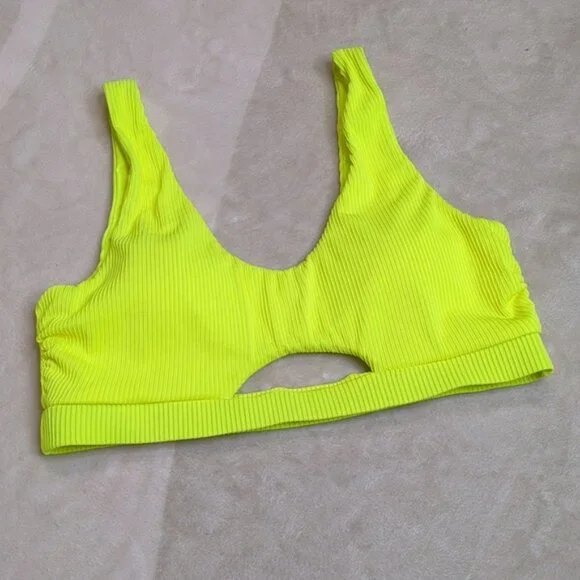 Neon Yellow Ribbed Cutout Bikini Top Size Small - Picture 3 of 9